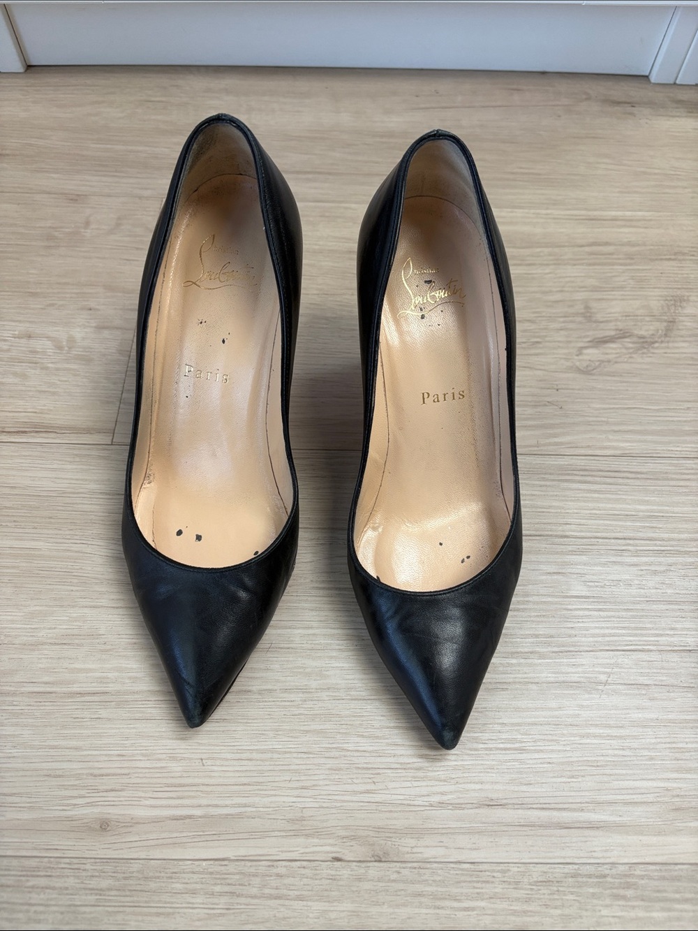 Christian Louboutin Black Pointed-Toe Leather Pumps
